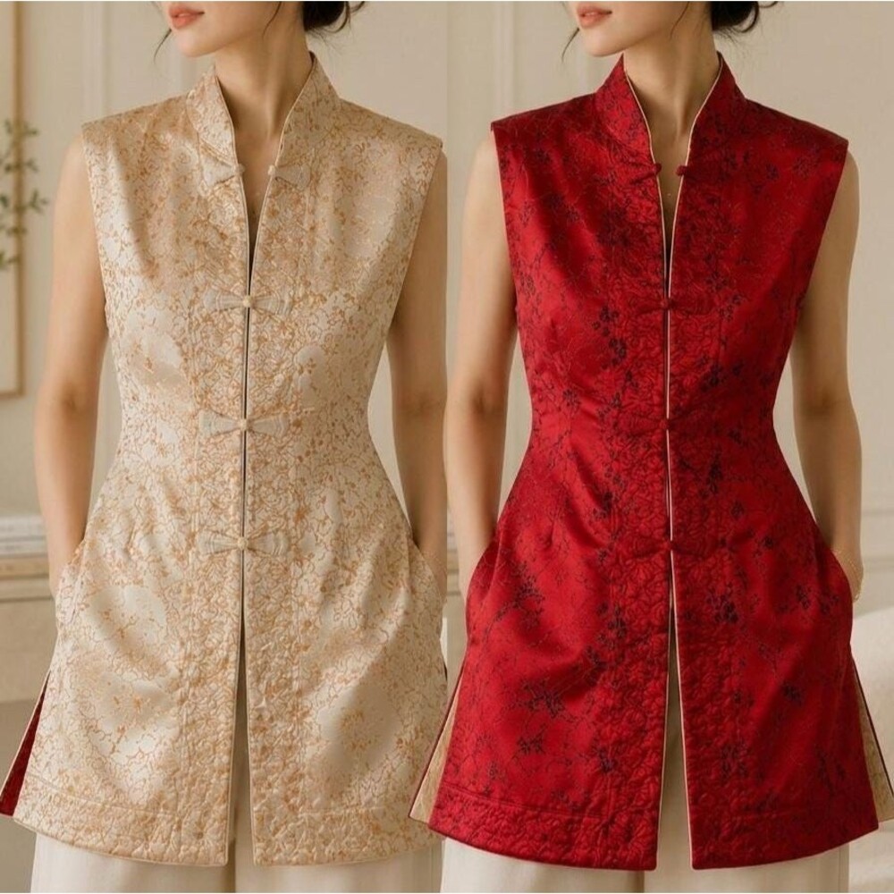 Vintage Reversible Chinese Brocade Vest Large  Quiet Luxury Festival